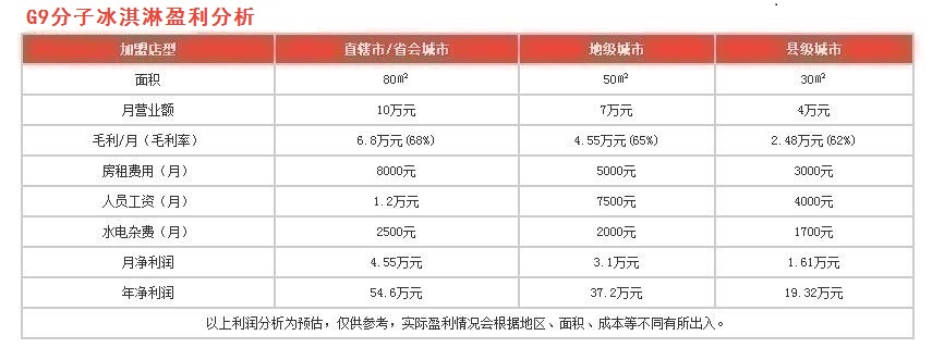 G9冰淇淋盈利分析